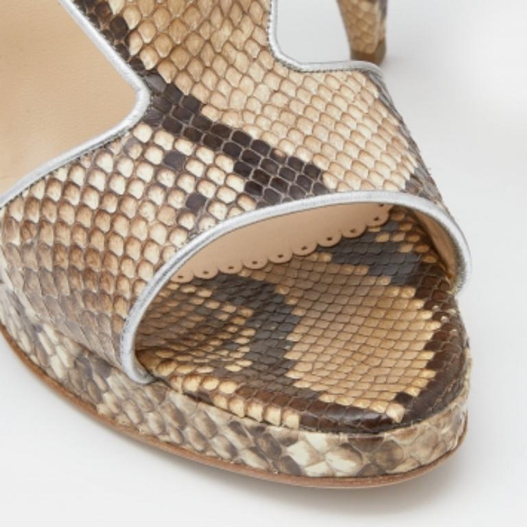 De las mujeres Oscar De La Renta Sandalias con correa en el tobillo y plataforma de piel de pitón beige talla 40 en venta