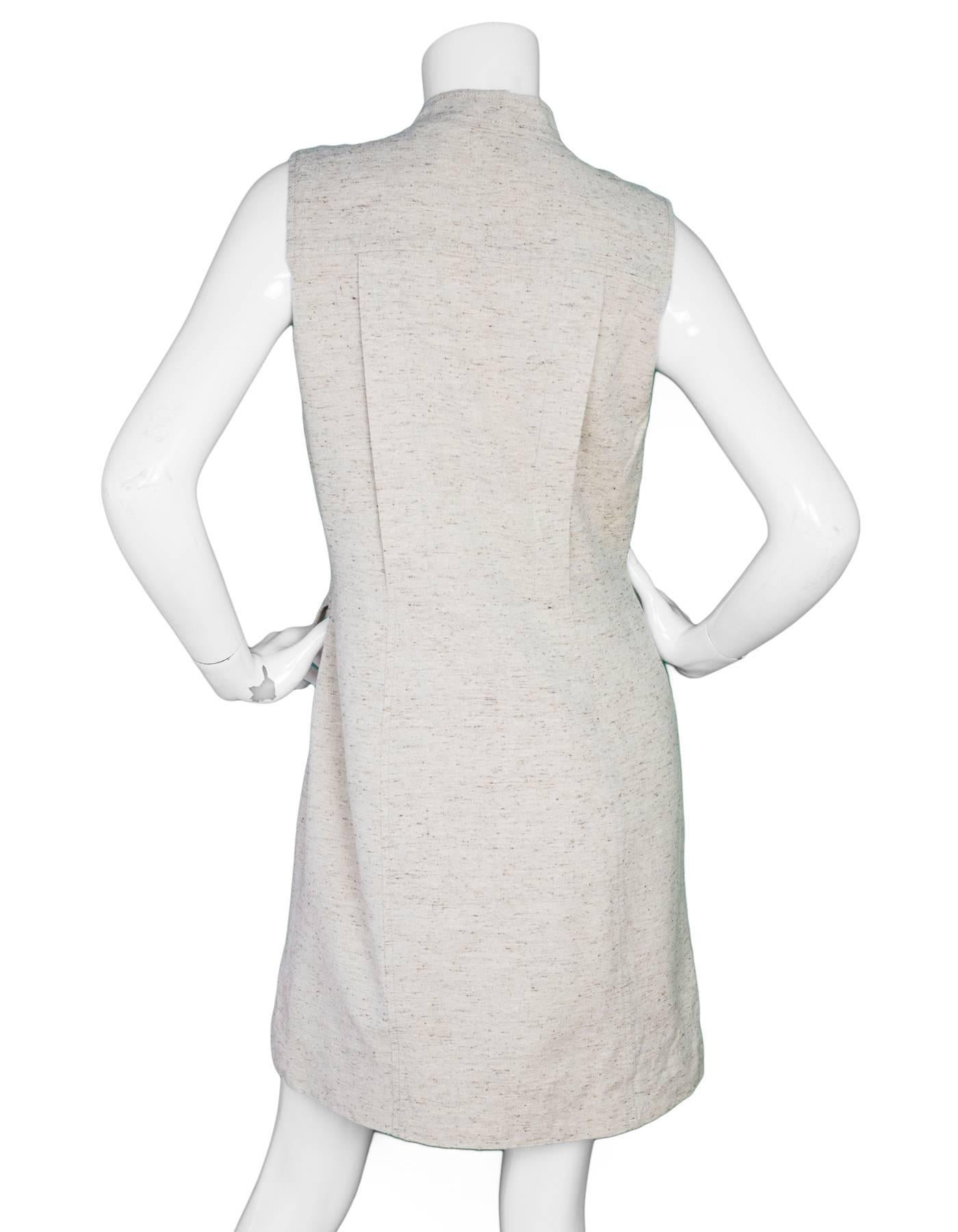 Oscar De La Renta Beige Wool & Silk Blend Sleeveless Dress Sz 10 In Excellent Condition In New York, NY