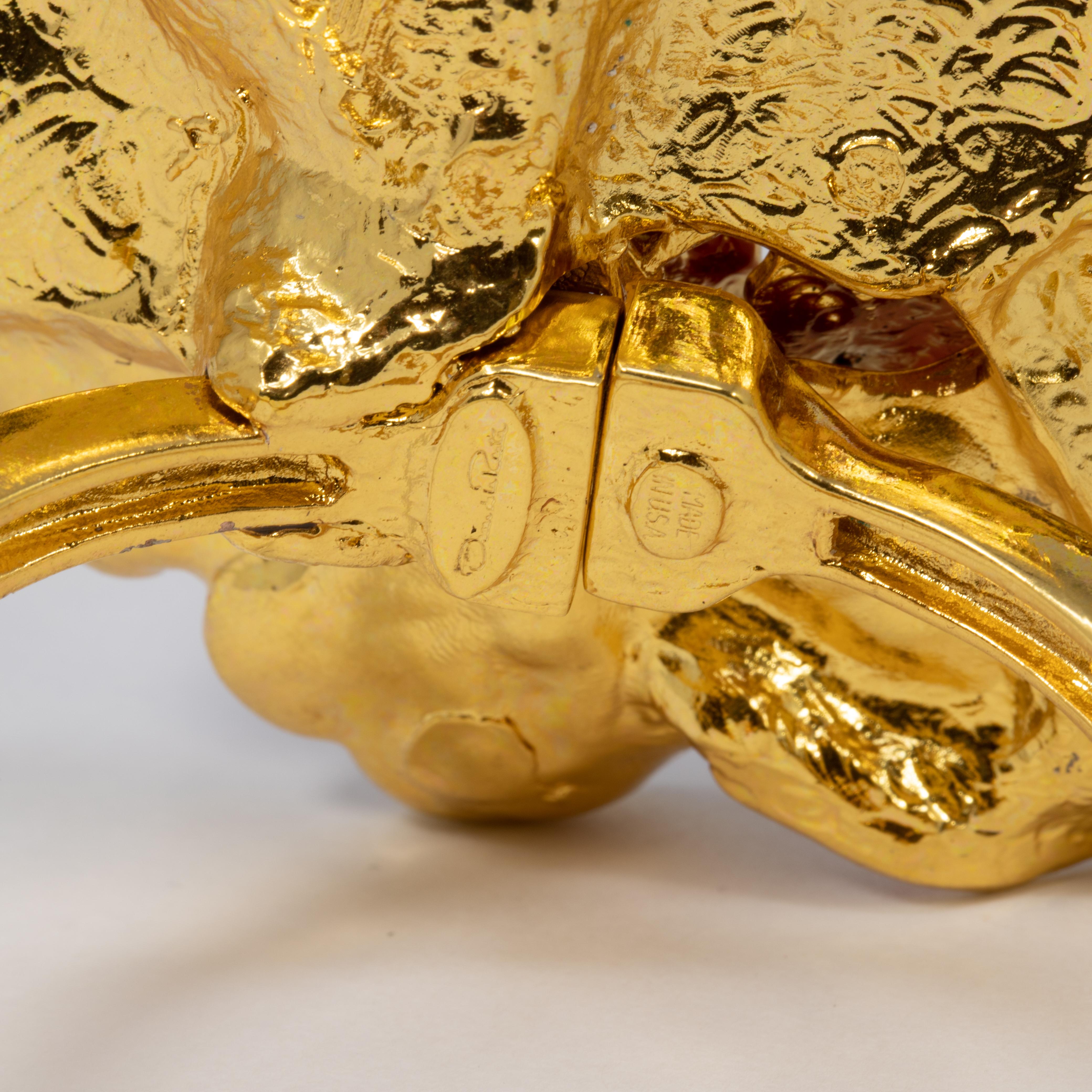 Oscar de la Renta Big Bold Painted Red Rose Hinged Bracelet in Gold For Sale 1