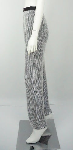 Oscar De La Renta Black and White Silk Chiffon Sequin Beaded Pants