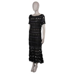 OSCAR DE LA RENTA black 2018 SATIN RIBBON CROCHET MIDI Dress M