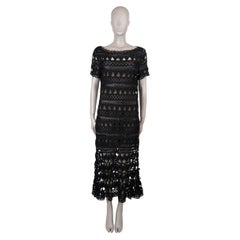OSCAR DE LA RENTA black 2018 SATIN RIBBON CROCHET MIDI Dress M