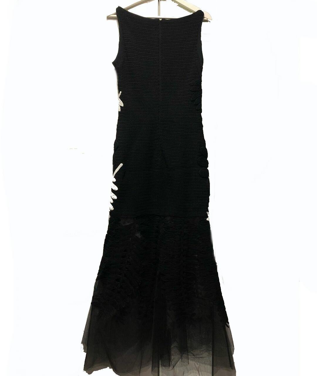 Gray OSCAR DE LA RENTA BLACK and WHITE COTTON LACE Long DRESS Size 8