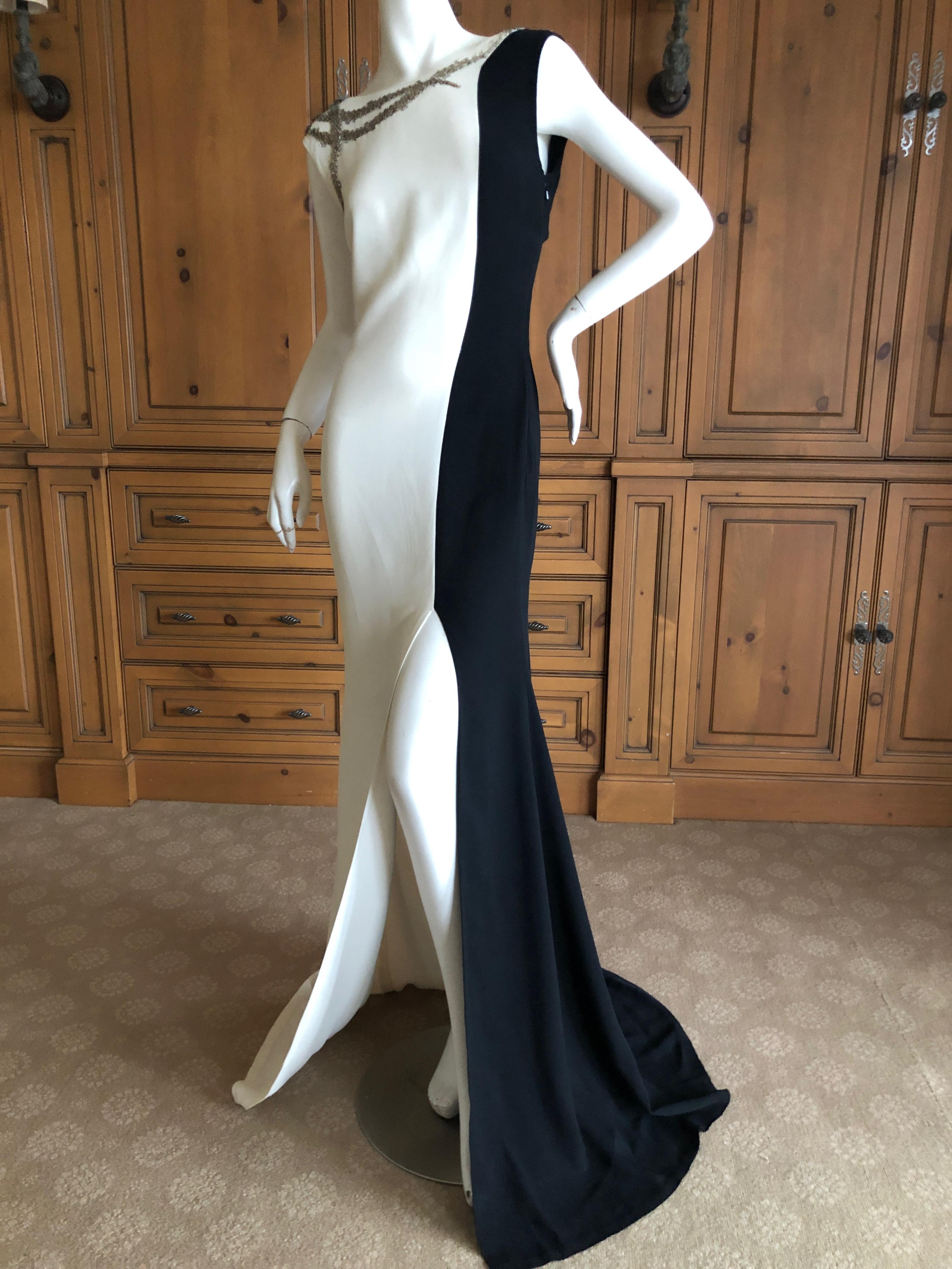 Gray Oscar de la Renta Black and White Gown with Silver Snake Scale Sequin Details 8 For Sale