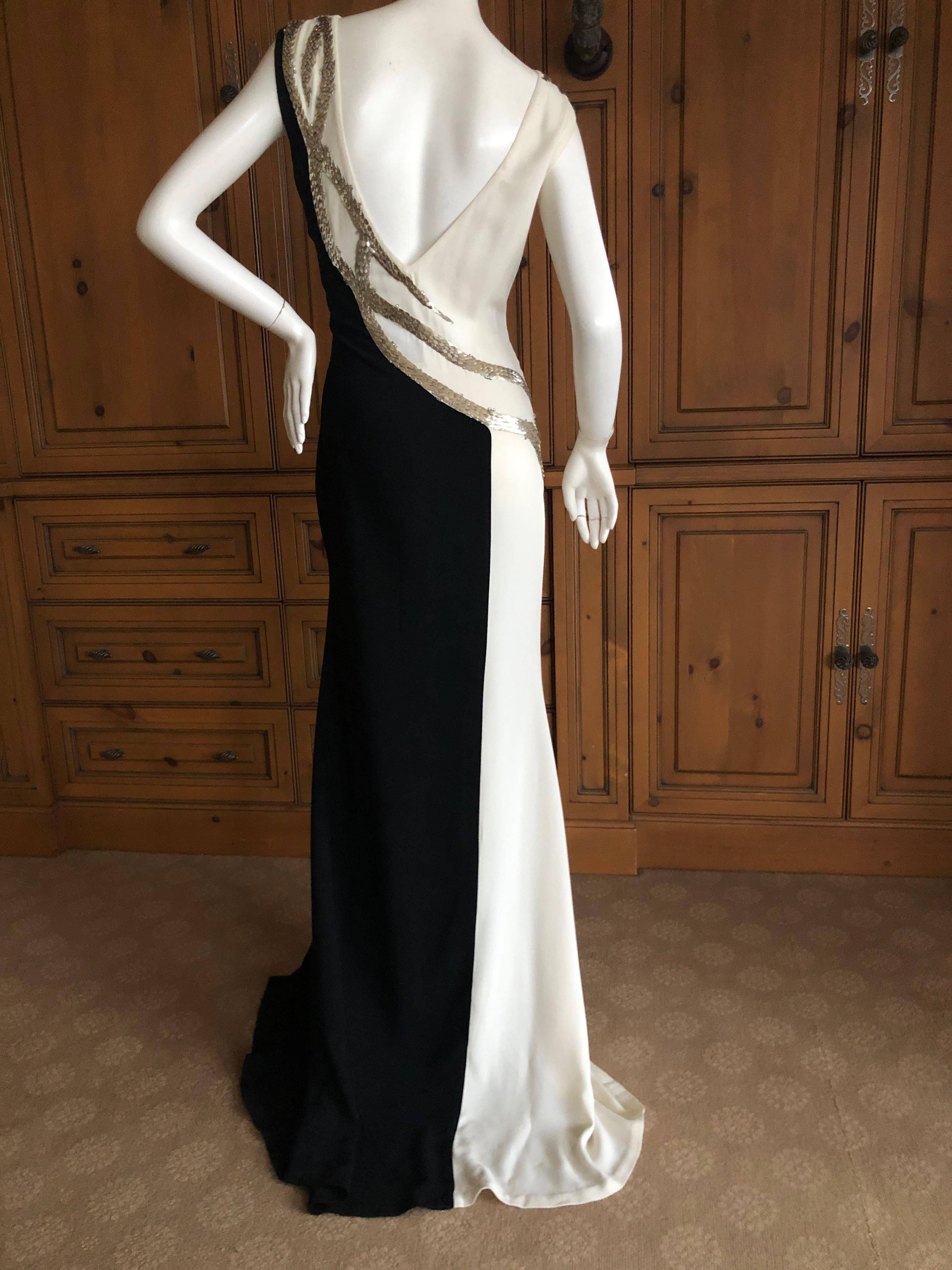 Oscar de la Renta Black and White Gown with Silver Snake Scale Sequin Details 8 For Sale 1