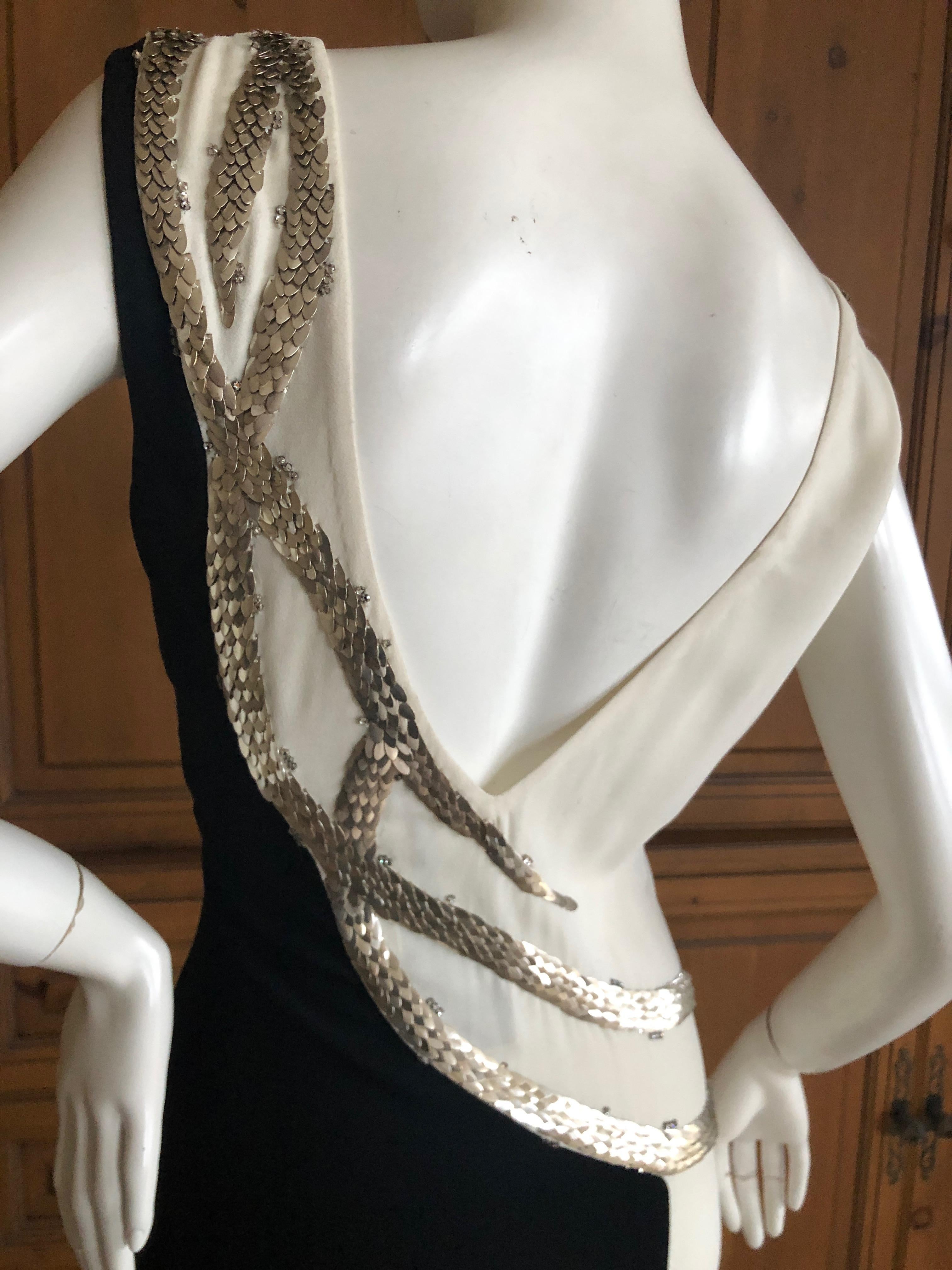 Oscar de la Renta Black and White Gown with Silver Snake Scale Sequin Details 8 For Sale 2