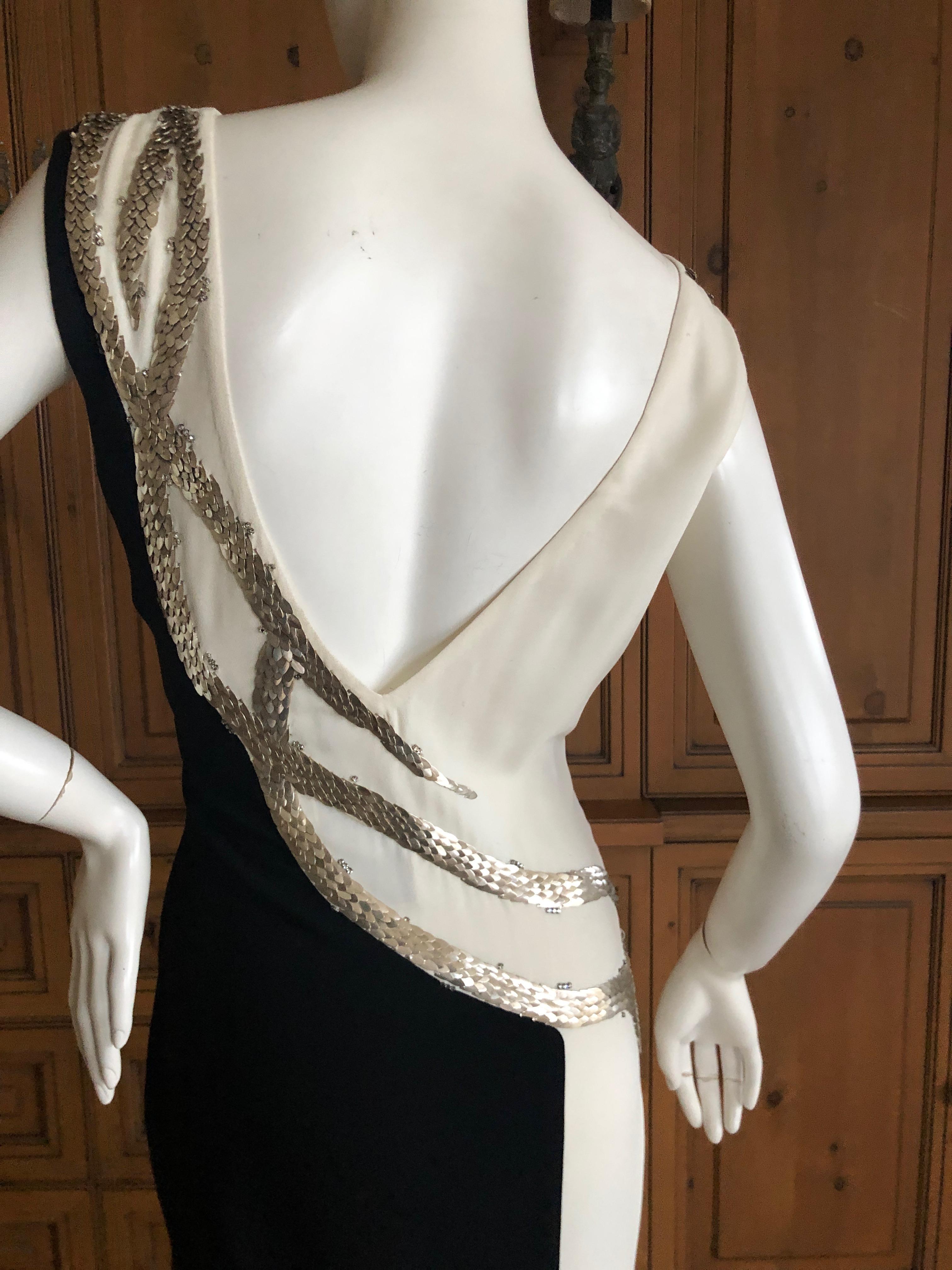 Oscar de la Renta Black and White Gown with Silver Snake Scale Sequin Details 8 For Sale 3