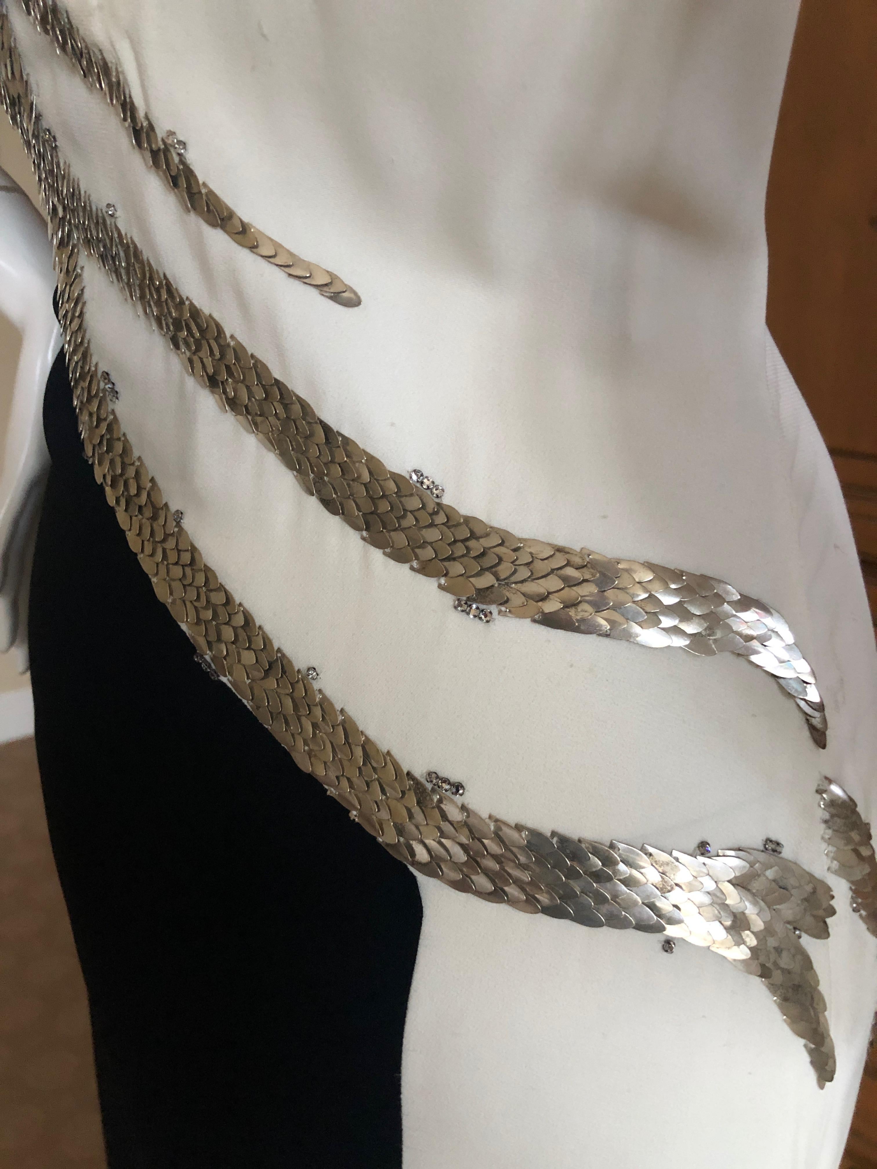 Oscar de la Renta Black and White Gown with Silver Snake Scale Sequin Details 8 For Sale 4