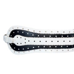 Oscar de la Renta Black and White Perforated Leather Corset Belt, 2000s