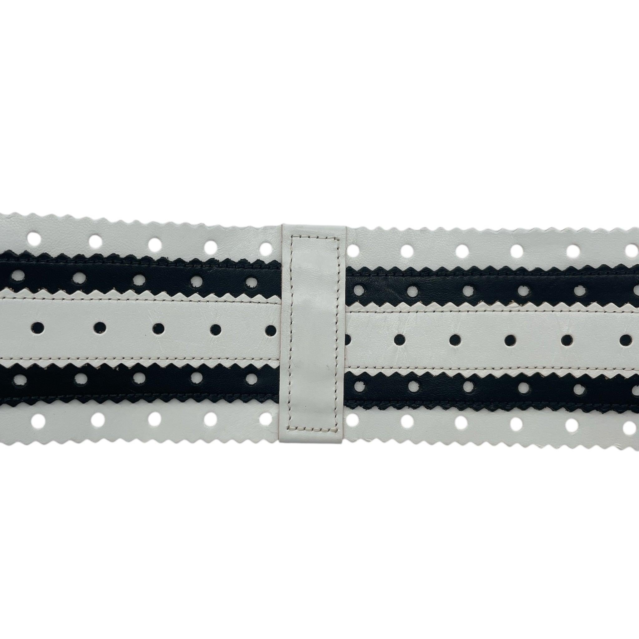 Gray Oscar de la Renta Black and White Perforated Leather Corset Belt, 2000s For Sale