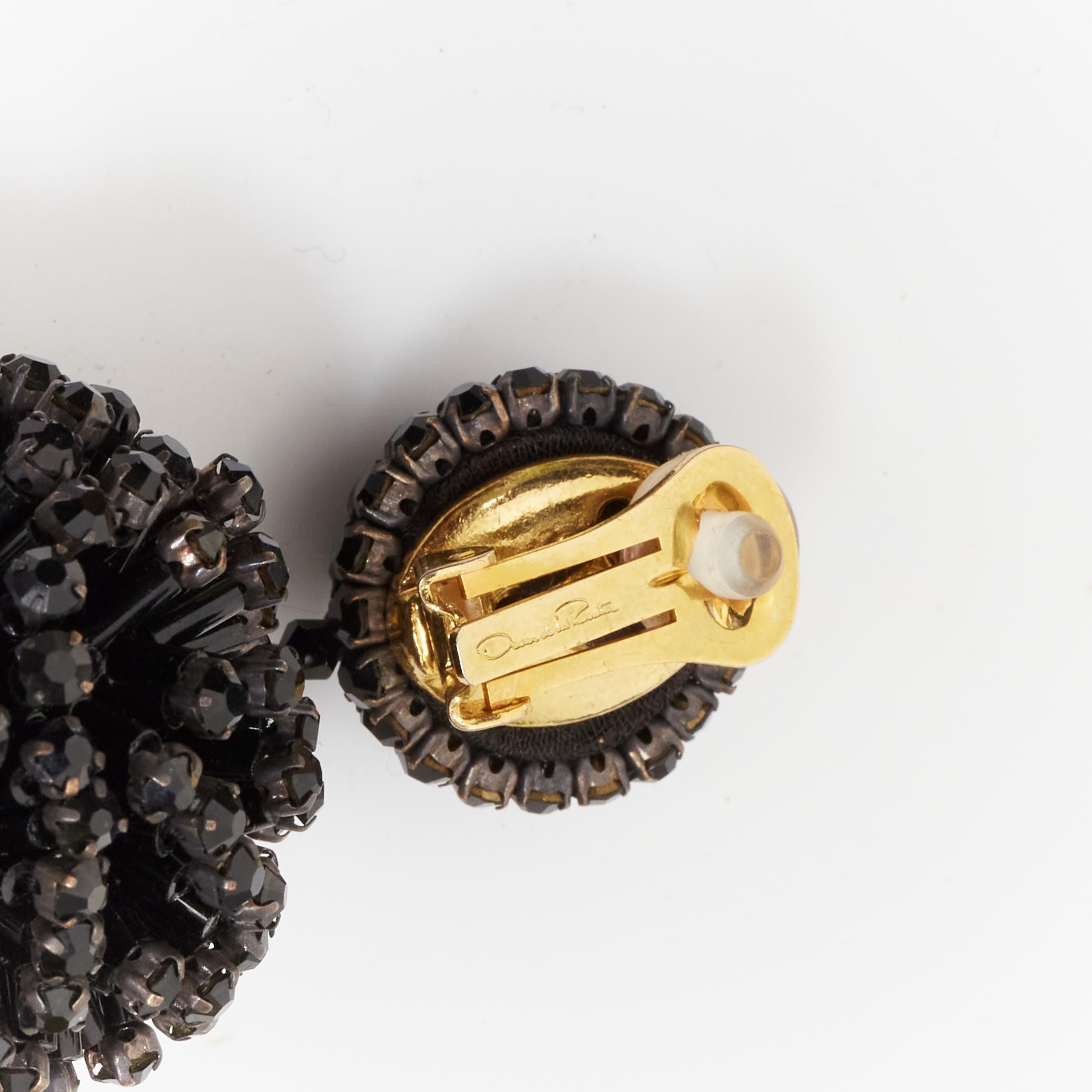 OSCAR DE LA RENTA black beaded crystal double ball drop clip on earrings For Sale 3