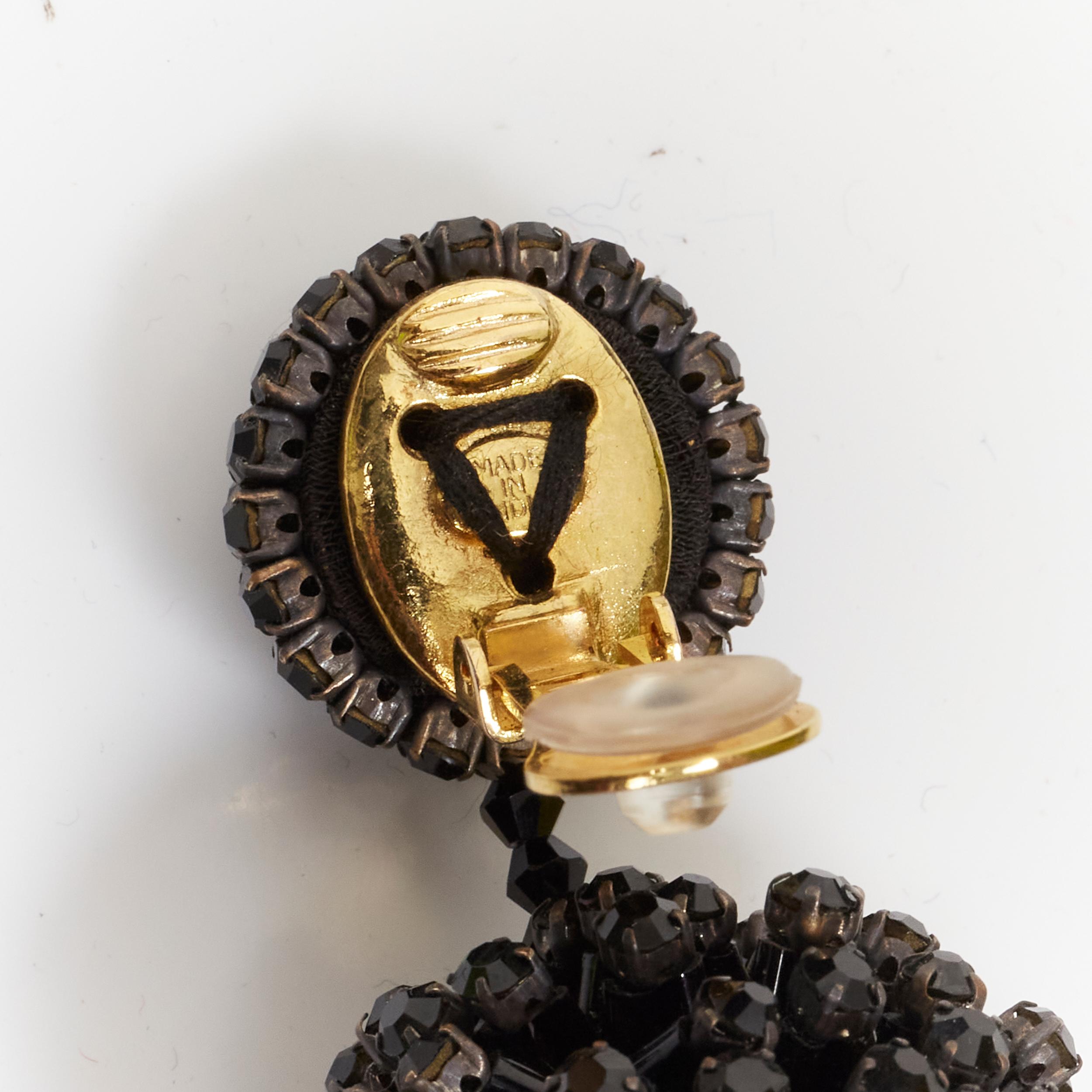 OSCAR DE LA RENTA black beaded crystal double ball drop clip on earrings For Sale 3