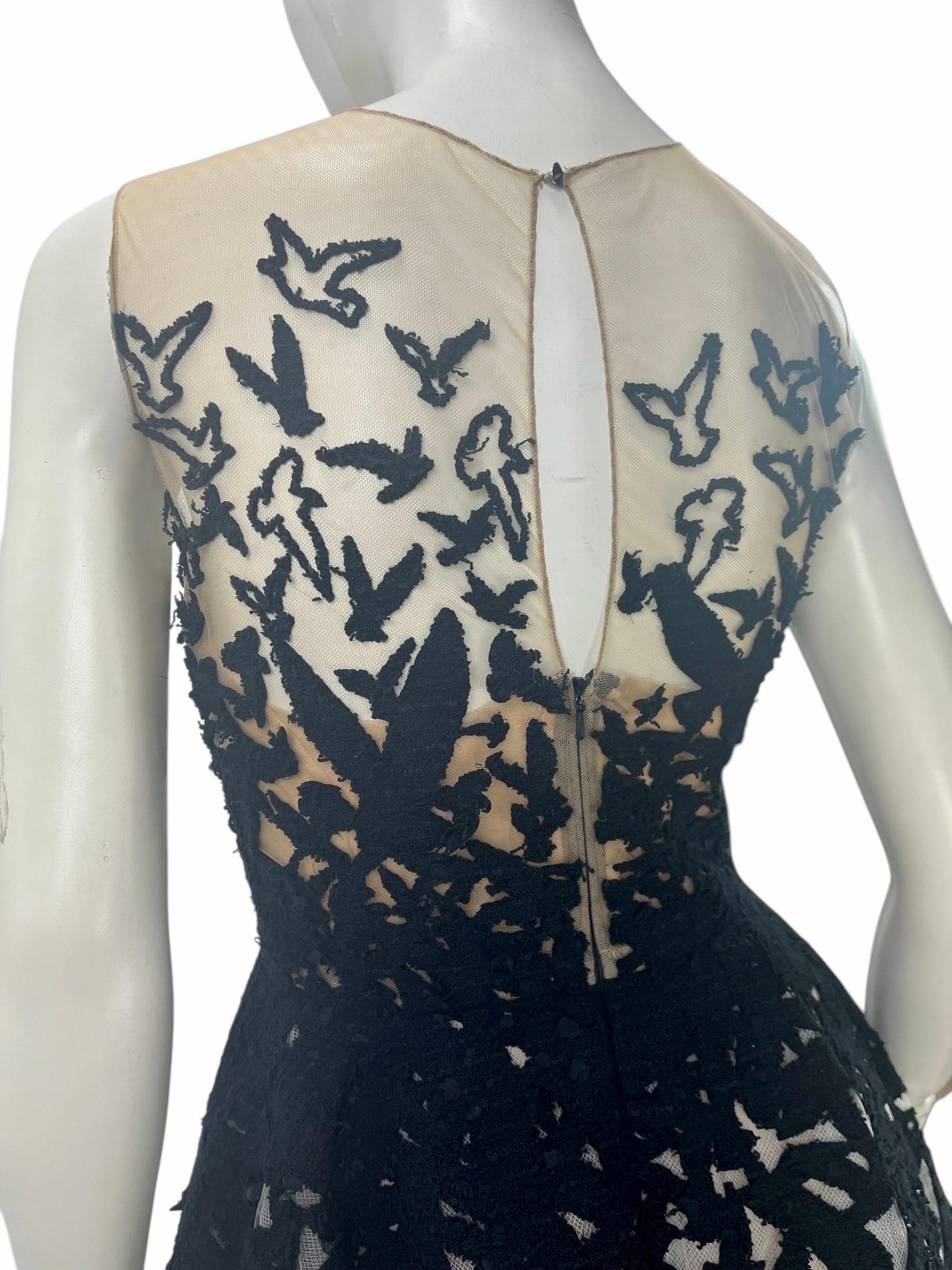 Oscar de la Renta Schwarzes, weißes, Vogel-weißes Tüllkleid im Angebot 2