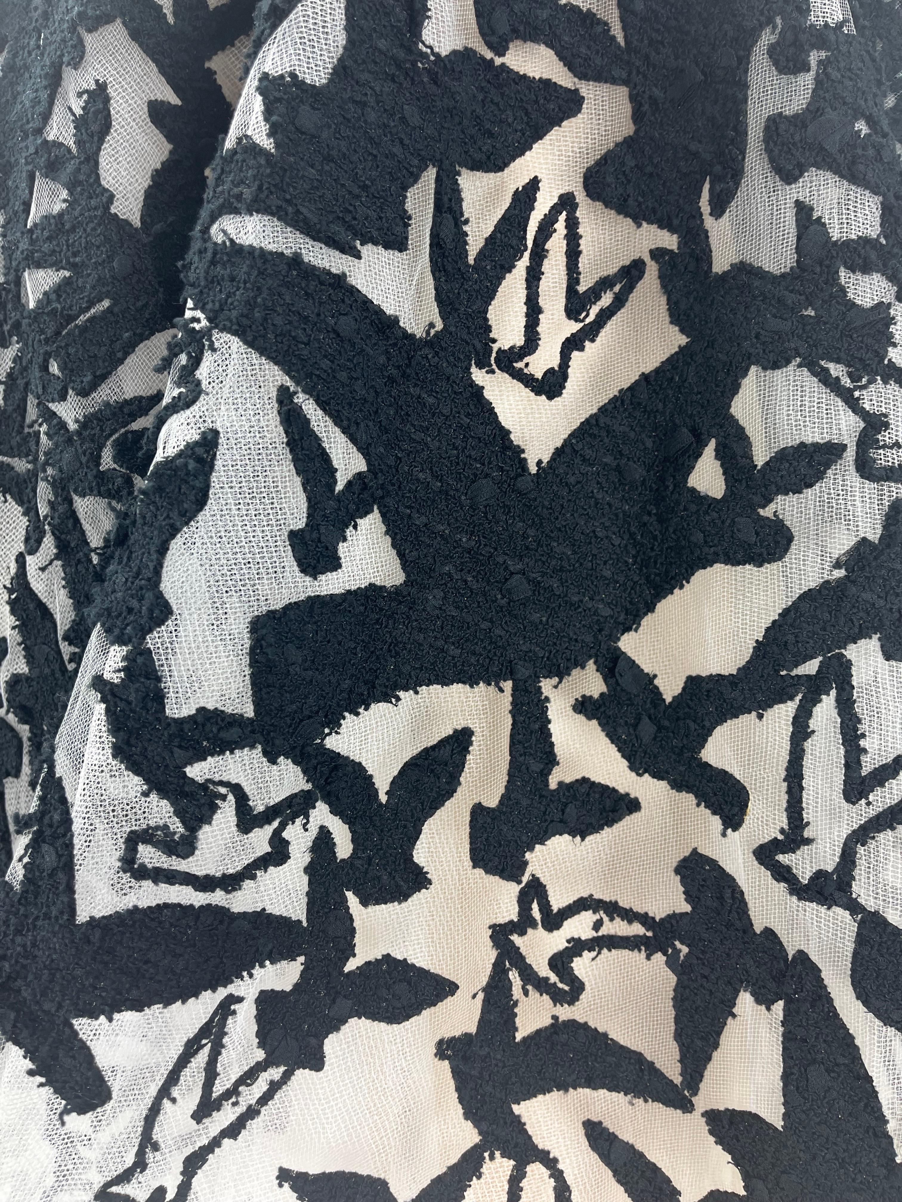 Oscar de la Renta Schwarzes, weißes, Vogel-weißes Tüllkleid im Angebot 3