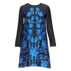 OSCAR DE LA RENTA black blue silk cloque floral jacquard mini dress