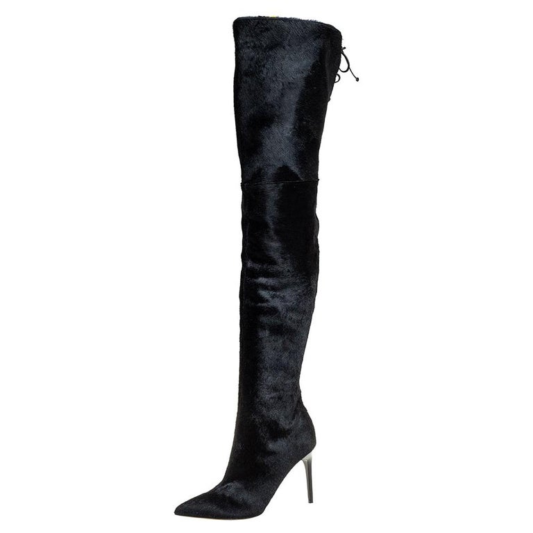 lava Aannemelijk Saga Oscar de la Renta Black Calf Hair Over Knee Boots Size 39 For Sale at  1stDibs
