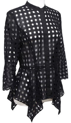 OSCAR DE LA RENTA Black Cardigan Jacket Eyelet Lace 3/4 Sleeve Sz 4