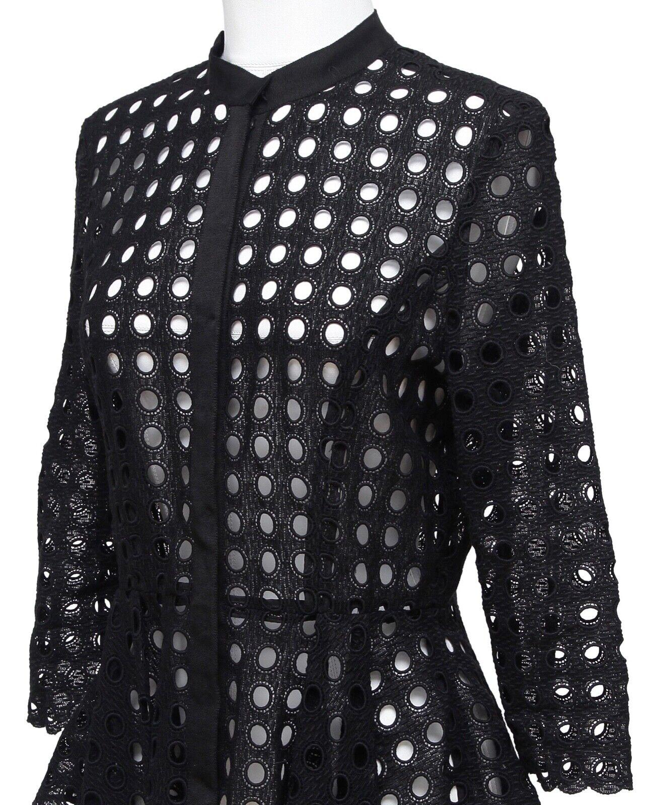 Women's OSCAR DE LA RENTA Black Cardigan Jacket Eyelet Lace 3/4 Sleeve Sz 4 For Sale