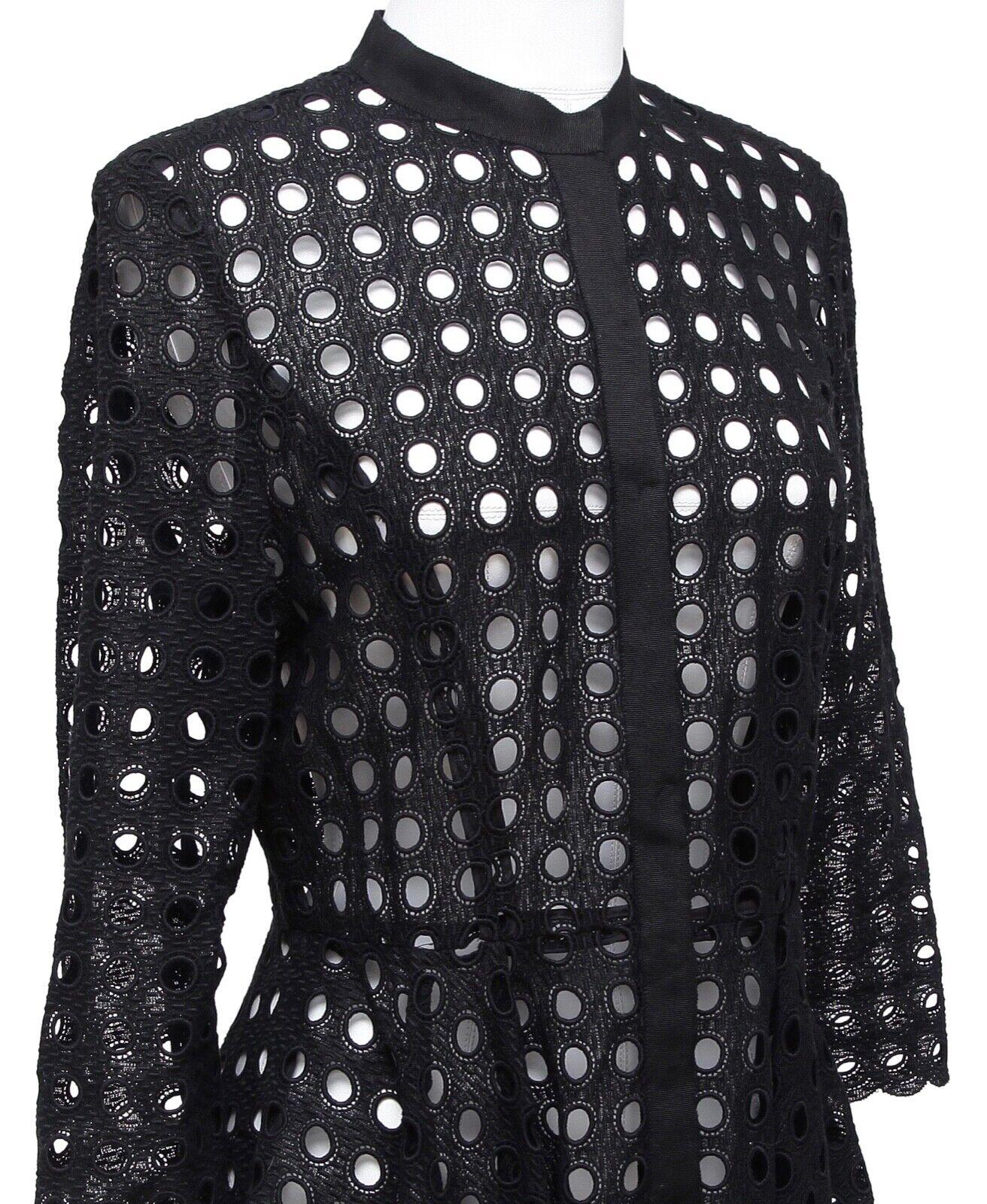 OSCAR DE LA RENTA Black Cardigan Jacket Eyelet Lace 3/4 Sleeve Sz 4 For Sale 1