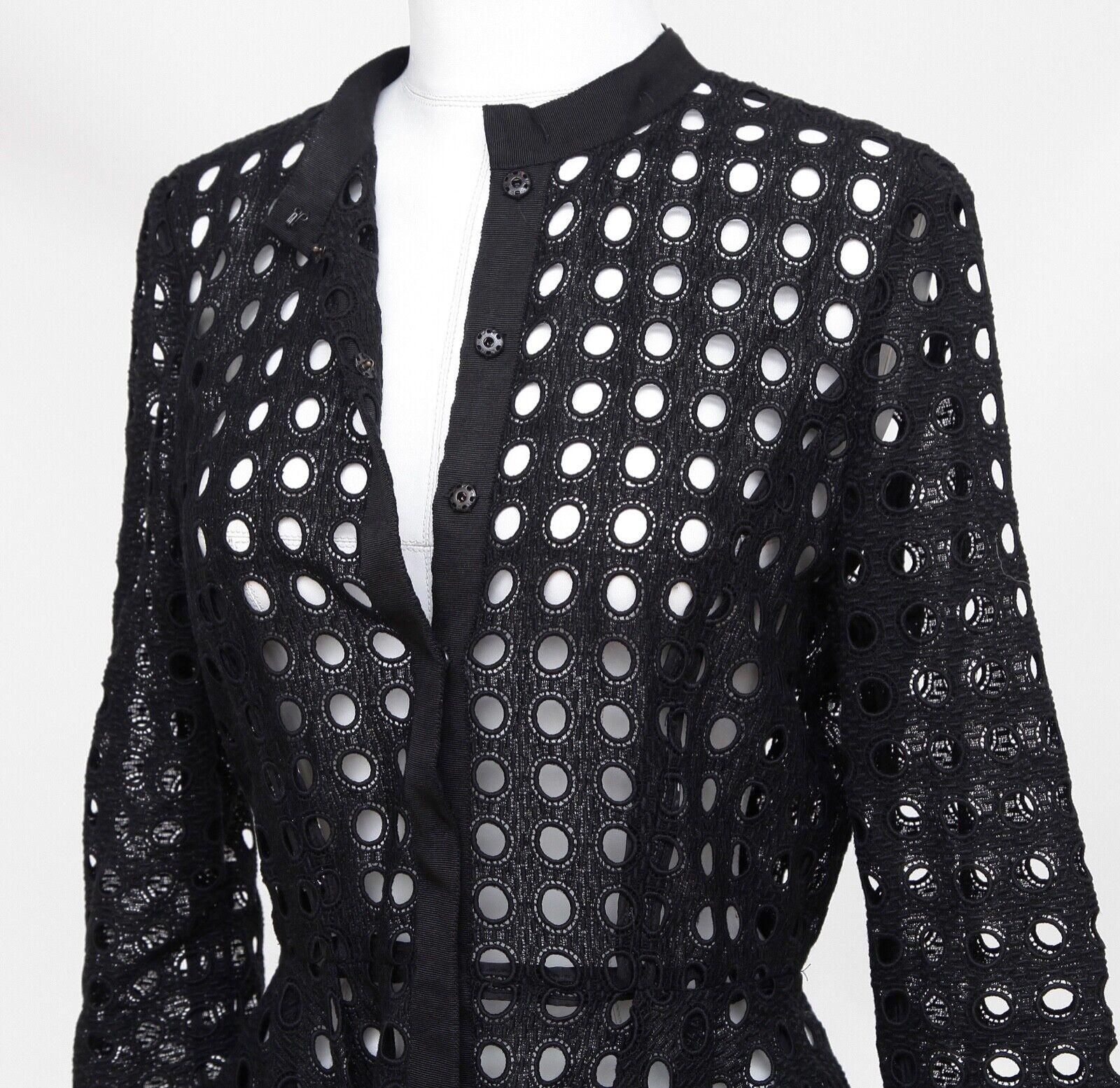 OSCAR DE LA RENTA Black Cardigan Jacket Eyelet Lace 3/4 Sleeve Sz 4 For Sale 2