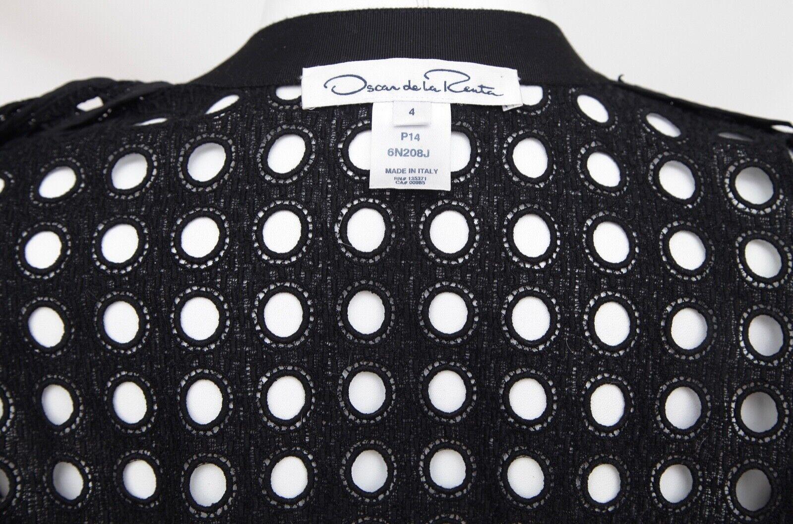 OSCAR DE LA RENTA Black Cardigan Jacket Eyelet Lace 3/4 Sleeve Sz 4 For Sale 4