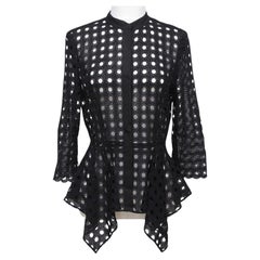 OSCAR DE LA RENTA Veste cardigan noire à manches 3/4 en dentelle à œillets Taille 4