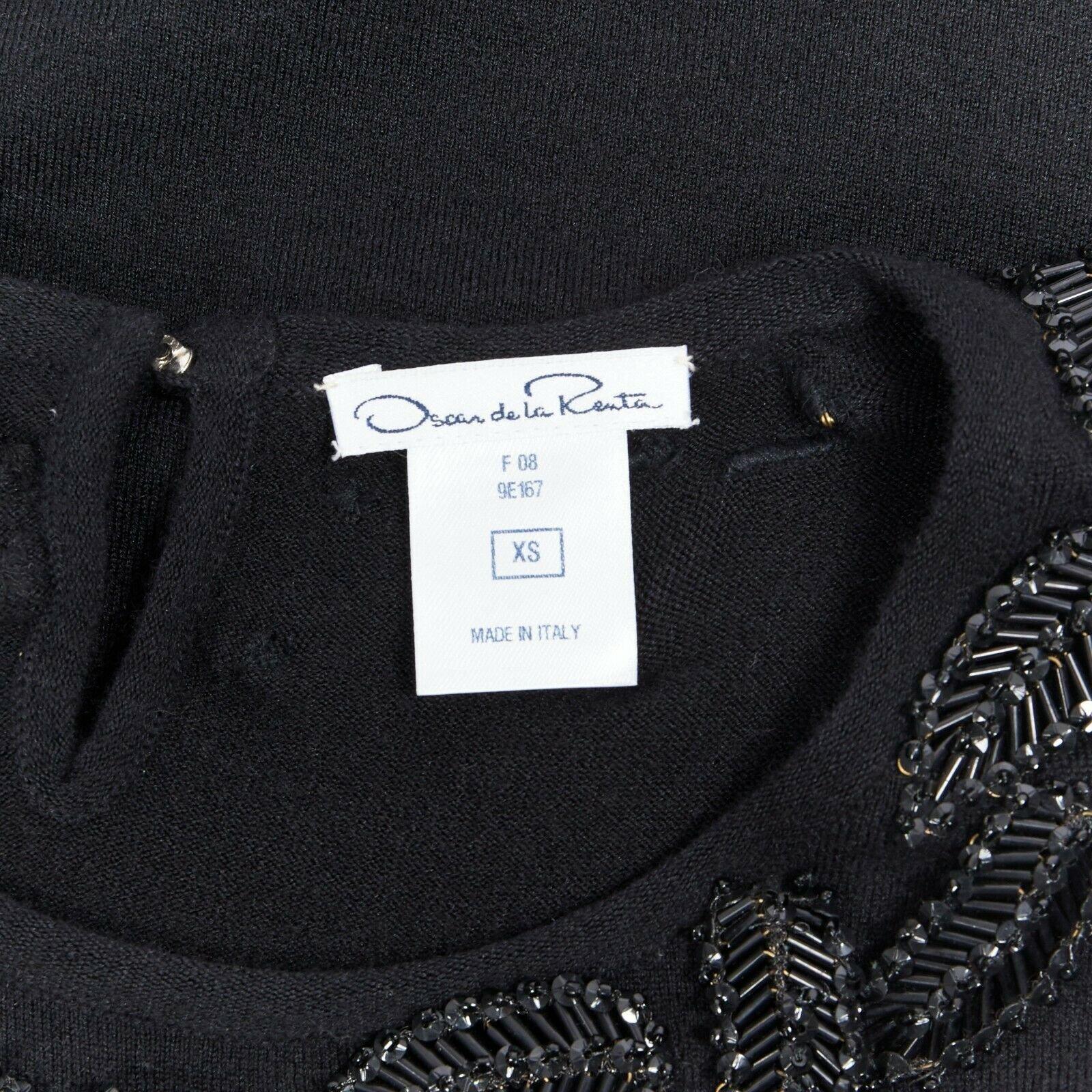 OSCAR DE LA RENTA black cashmere sequin bead leaf embroider applique vest top XS 5