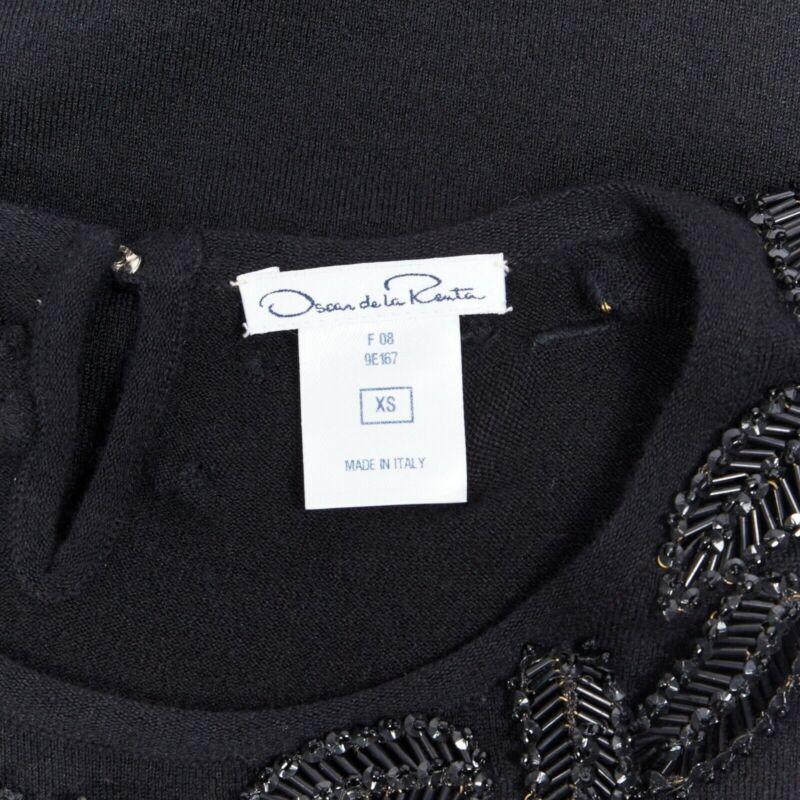 OSCAR DE LA RENTA black cashmere sequin bead leaf embroider applique vest top XS For Sale 4