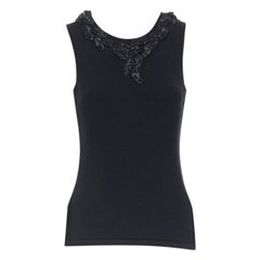 OSCAR DE LA RENTA chaleco negro de cachemira con bordado de hojas de lentejuelas XS