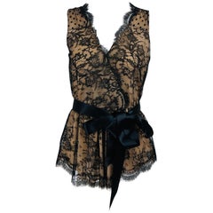 Oscar de la Renta black Chantilly lace sleeveless evening top