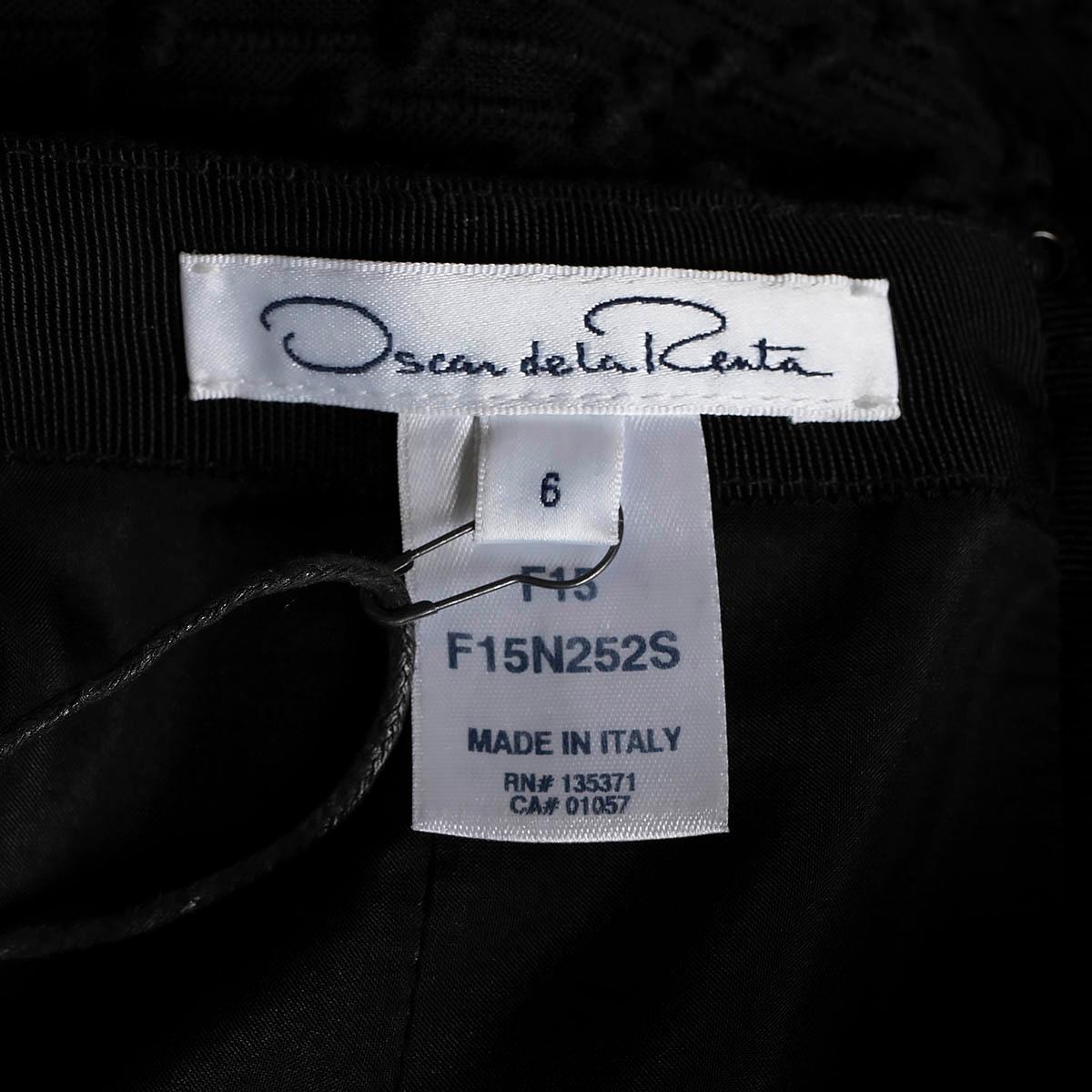 OSCAR DE LA RENTA black cotton 2015 TEXTURED TWEED PLEATED Skirt 6 XS For Sale 2