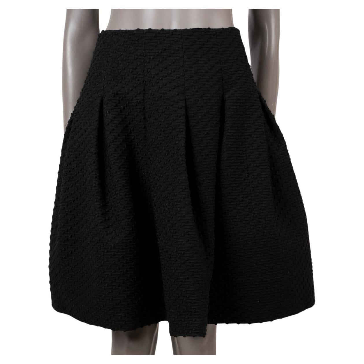 OSCAR DE LA RENTA black cotton 2015 TEXTURED TWEED PLEATED Skirt 6 XS For Sale