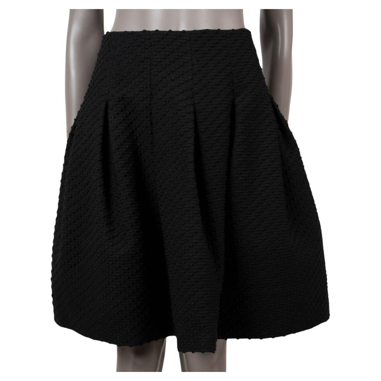 Oscar De La Renta - Jupe en coton noir 2015 TEXTURED TWEED PLEATED 6 XS en vente