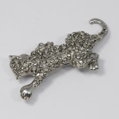 Oscar de la Renta Swarovski Crystal Leopard Brooch Pin, Silvertone