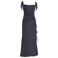 Oscar de la Renta Black Dress Elegant Black Silk Chiffon Gown  8 