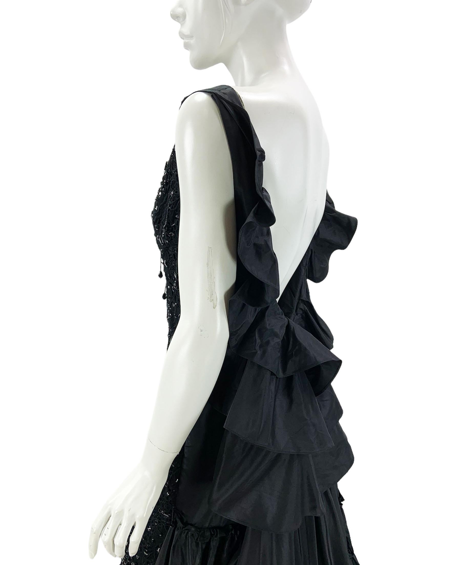 Oscar de la Renta Schwarzes verziertes Kleid aus Taft und Seide mit Spitze aus Taft, US 6 im Angebot 6
