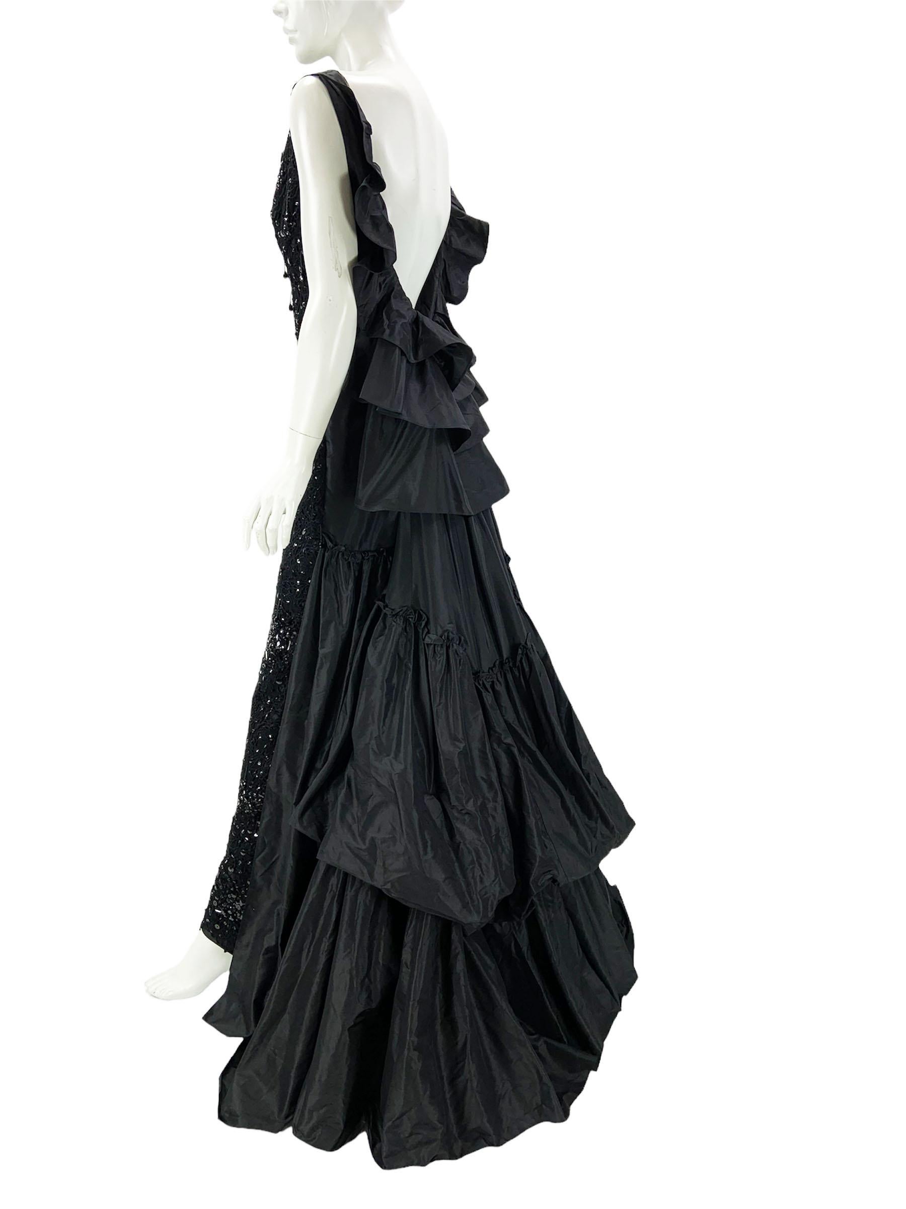 Oscar de la Renta Black Embellished Lace Taffeta Silk Gown Dress US 6 For Sale 1