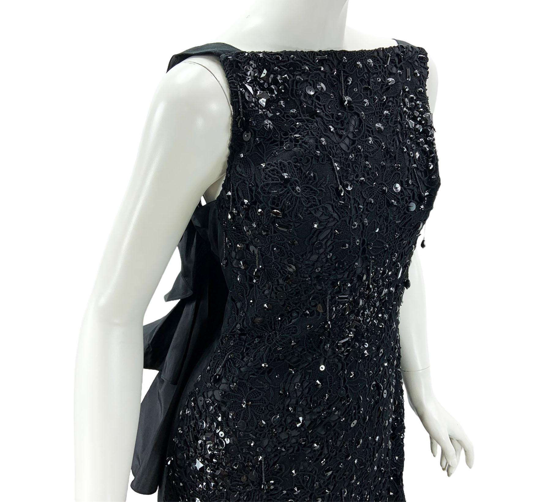 Oscar de la Renta Black Embellished Lace Taffeta Silk Gown Dress US 6 For Sale 4
