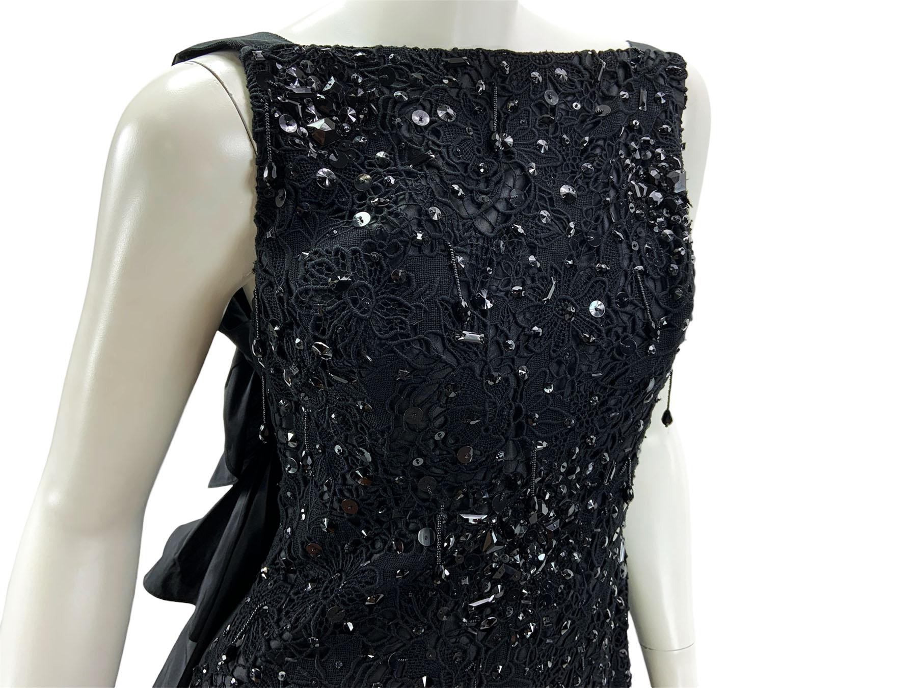 Oscar de la Renta Black Embellished Lace Taffeta Silk Gown Dress US 6 For Sale 5