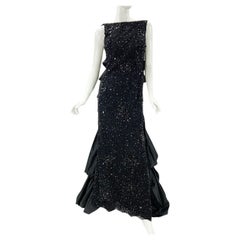 Oscar de la Renta Black Embellished Lace Taffeta Silk Gown Dress US 6