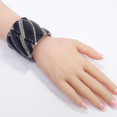 Bracelet Oscar de la Renta en argent:: émail noir et cristaux:: géométrique