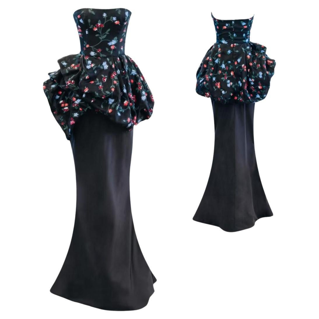 Oscar de la Renta Black Floral Evening Gown Resort 2014 Size 4
