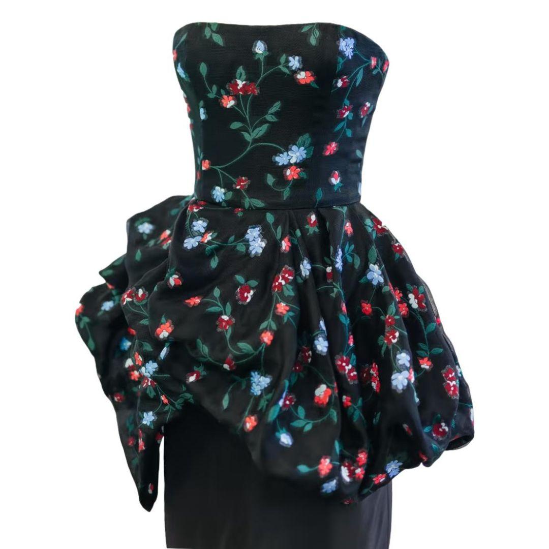 Oscar de la Renta Black Floral Evening Gown Resort 2014 Size 4 For Sale 1