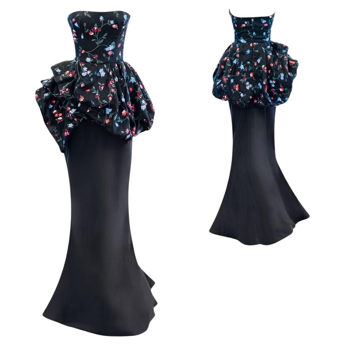 Oscar de la Renta Black Floral Evening Gown Resort 2014 Size 4 For Sale