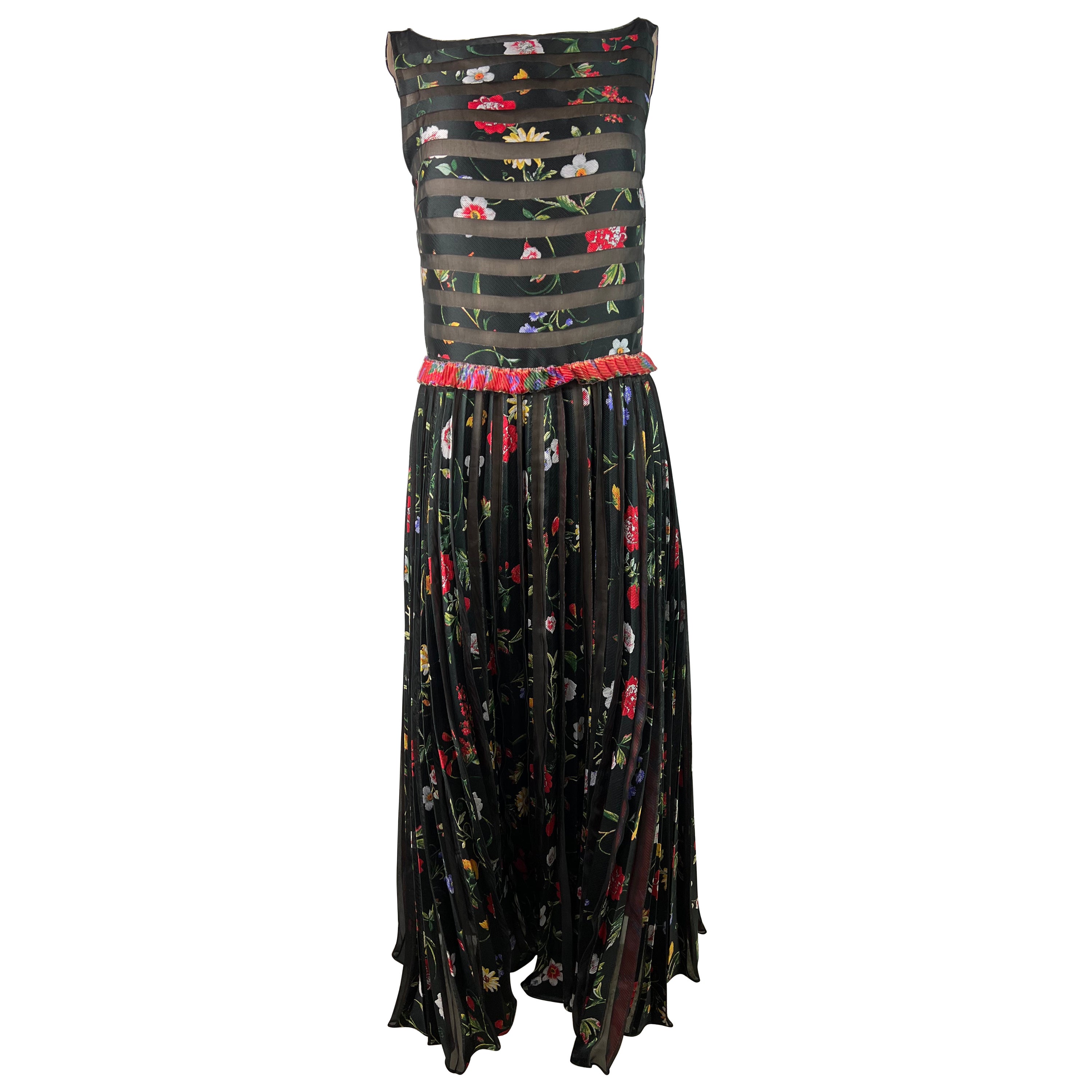 Oscar De La Renta - Maxi Vestito Floreale Nero, Taglia 10