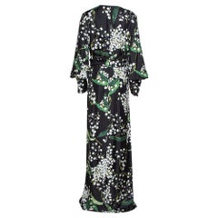 larenta maxi dress Oscar de la Renta Black Floral Print Silk Draped Maxi Dress L