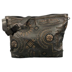 OSCAR DE LA RENTA Black Gold Studded Leather Handbag