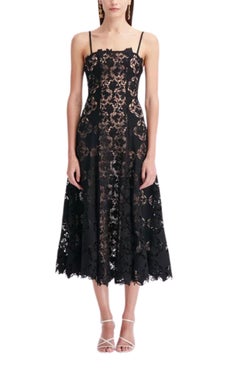 Oscar de la Renta Black Guipure Lace Midi Dress Size US 8