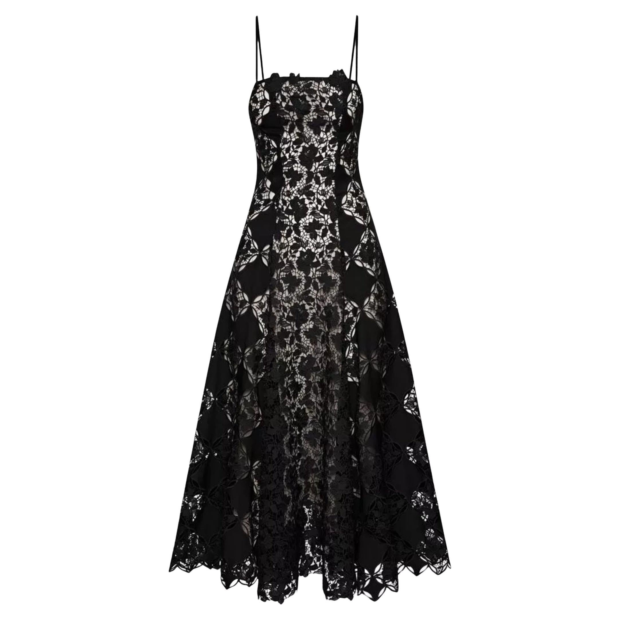 Oscar De la Renta - Vestito midi in pizzo guipure nero - taglia 8