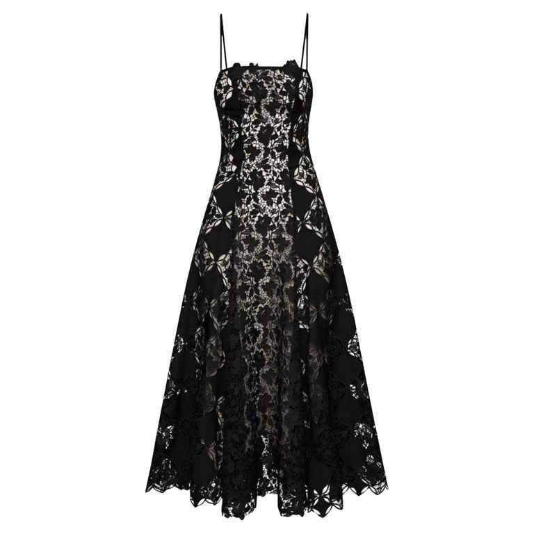 chinese dress ladies Thérèse black guipure-lace panelled midi dress (Without belt)
